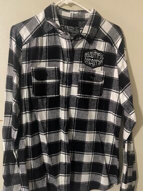 Beautiful Disaster Women’s Black & White Plaid Flannel